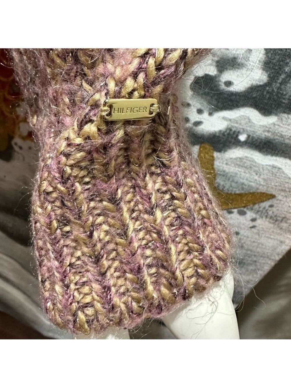 Tommy Hilfiger Gold Thread Mohair Sweater Shimmer Knit Winter Women’s L Heavy - Picture 4 of 16